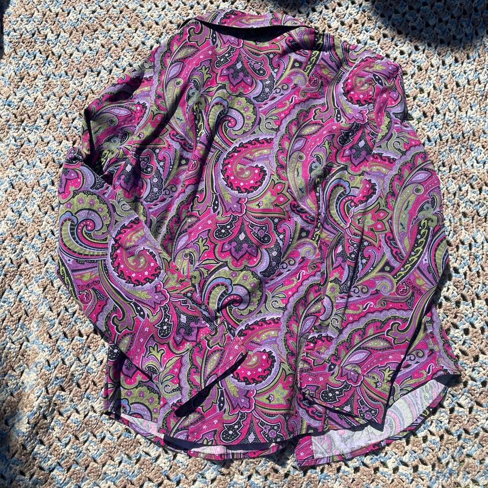 Vintage Groovy Button Up Ornate Pattern Colorful - image 5